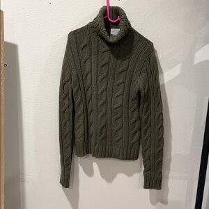 Barneys New York Olive Cable Knit Sweater